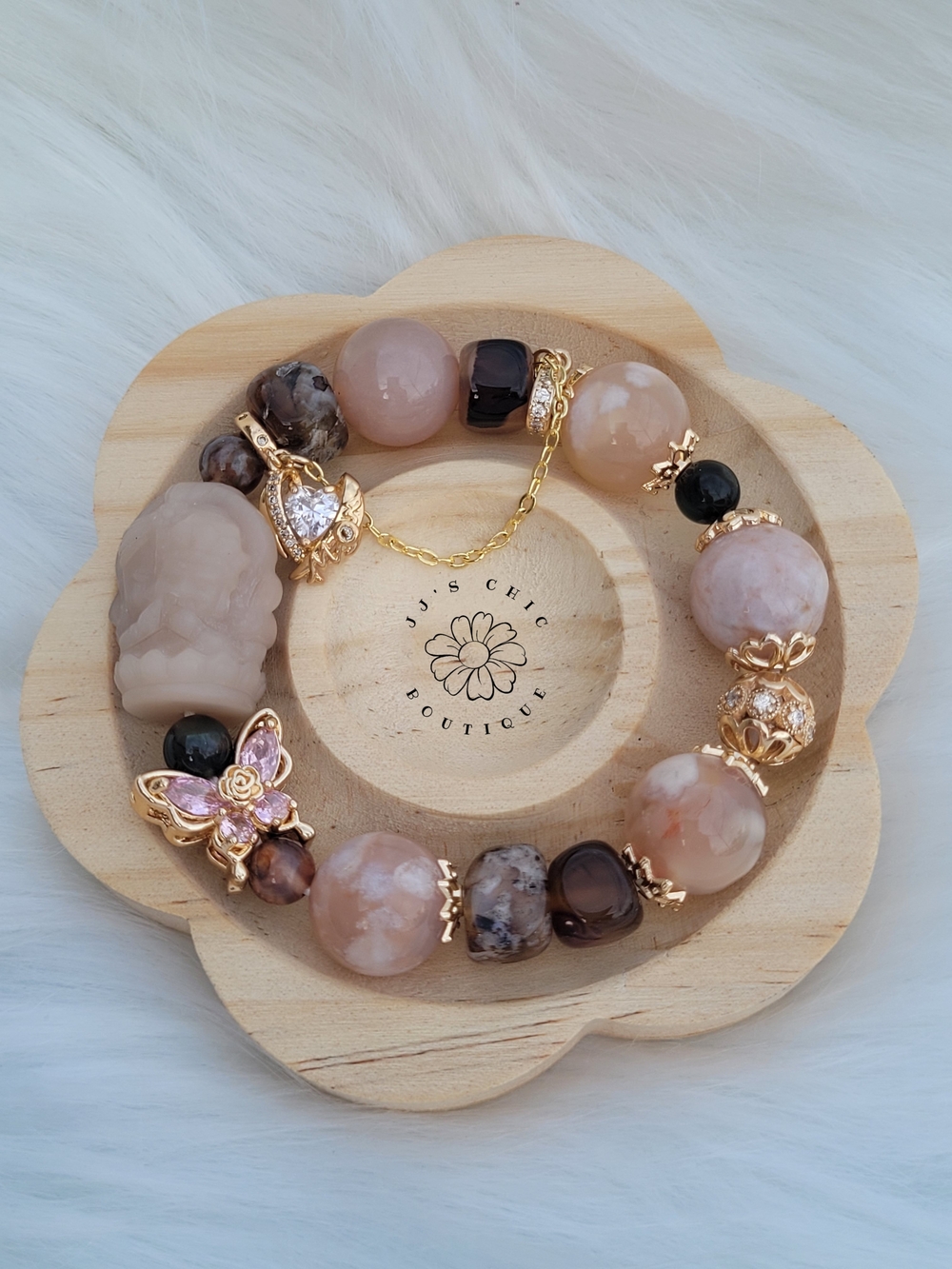 Pink and Black Sakura with Zakiram Alashan Agate Charm Bracelet